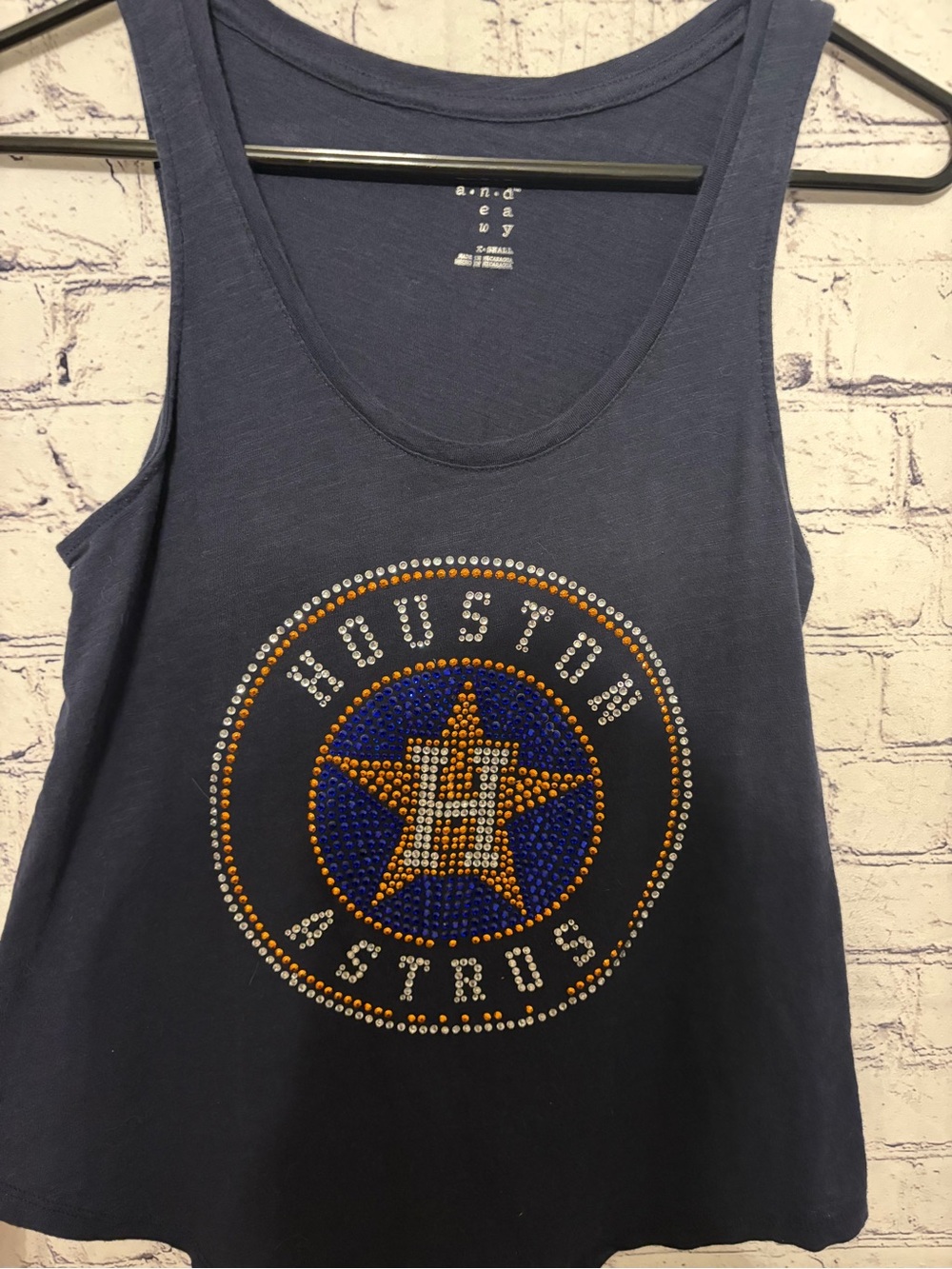 Rhinestone Houston Astros Tank Top - Navy Size X-Small